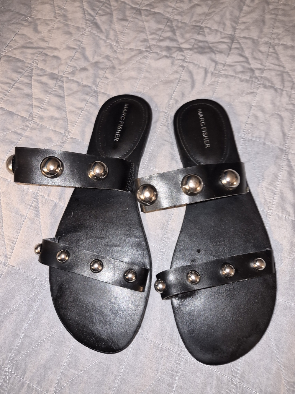 Marc Fisher Black Studded Leather Slide Sandals